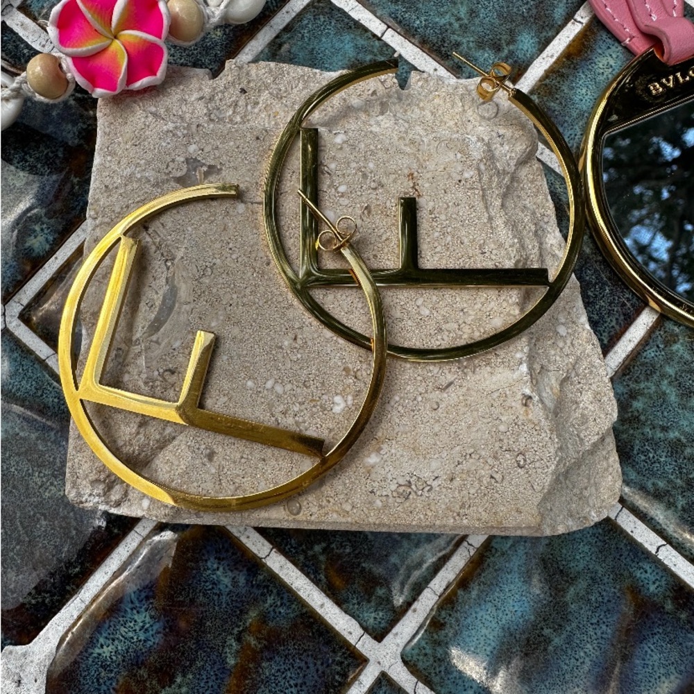 Gold and Green Hoop Earrings